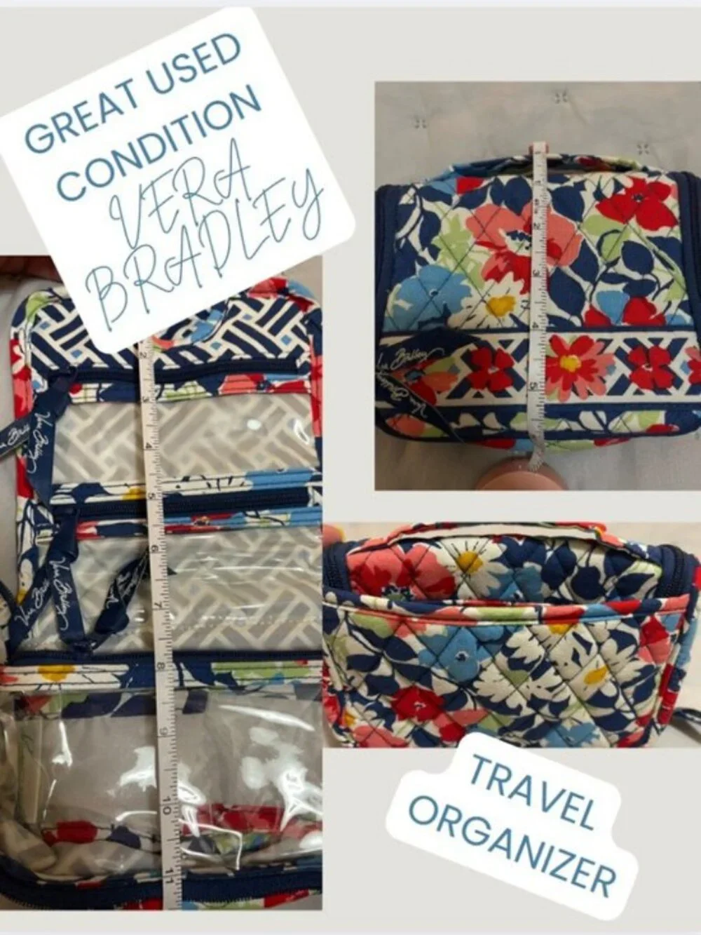 LIKE NEW Vera Bradley quilted cotton hanging cosmetic organizer SUMMER COTTAGE
